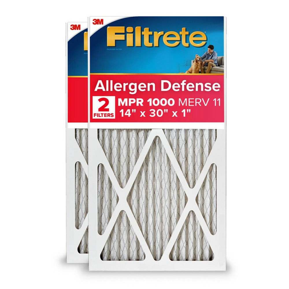 Filtrete 14x30x1 2pk Allergen Defense Air Filter 1000 MPR: MERV 11 Electrostatic Furnace Filter, Captures Dust & Pollen