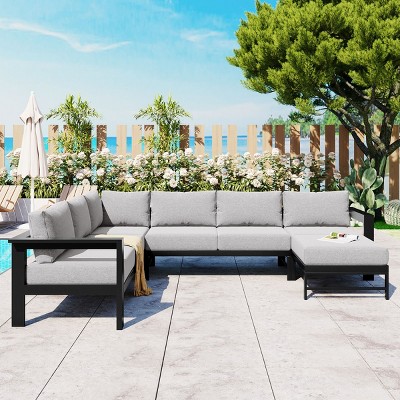 U-shaped 4-Piece Patio Sofa With Cushions,Corner Sectional Seats With Aluminum Frame,Outdoor Furniture -Maison Boucle