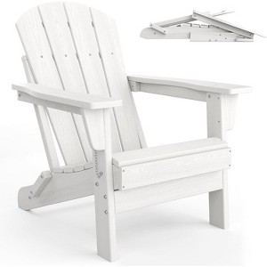 Folding Adirondack Chair, HDPE Outdoor All-Weather Fire Pit Chairs, Modern Lounger Adirondack Chairs Ergonomic Extended Backrest White - 1 of 4