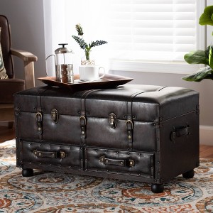 Callum Distressed Faux Leather Storage Ottoman with Lift-Up Lid & Drawers - Baxton Studio - 1 of 4