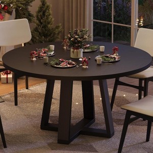 COZONY 47" Round Dining Table for 4-6 People, Modern Kitchen Table with Sturdy Cross-Shaped Base & Adjustable Foot Pads, Black Table for Dining Room - 1 of 4