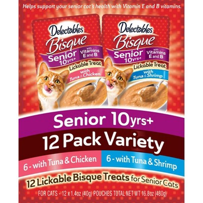 Hartz Delectables Bisque Senior Tuna, Chicken & Shrimp Cat Treats Variety Pack - 1.4oz/12ct