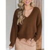 Women's Loose Fit Off - Shoulder V - Neck Distressed Frayed Sweater - 2 of 3