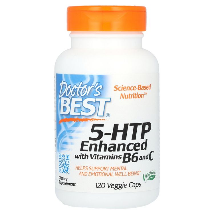Doctor's Best 5-HTP, Enhanced with Vitamins B6 & C, 120 Veggie Caps, 1 of 4