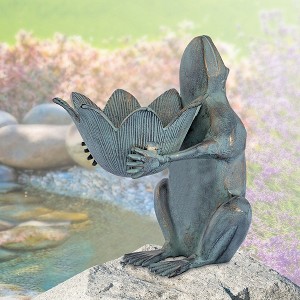 SPI Home Frog Royalty with Crown Birdfeeder – Cast Aluminum Garden Accent with Decorative Charm, 13" Height - 1 of 4