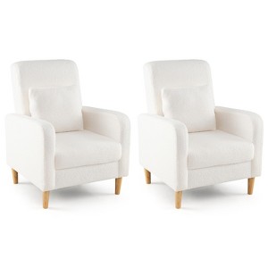 Tangkula 2PCS Accent Chair w/Lumbar Pillow Teddy Fleece Cover Rubber Wood Legs - 1 of 4