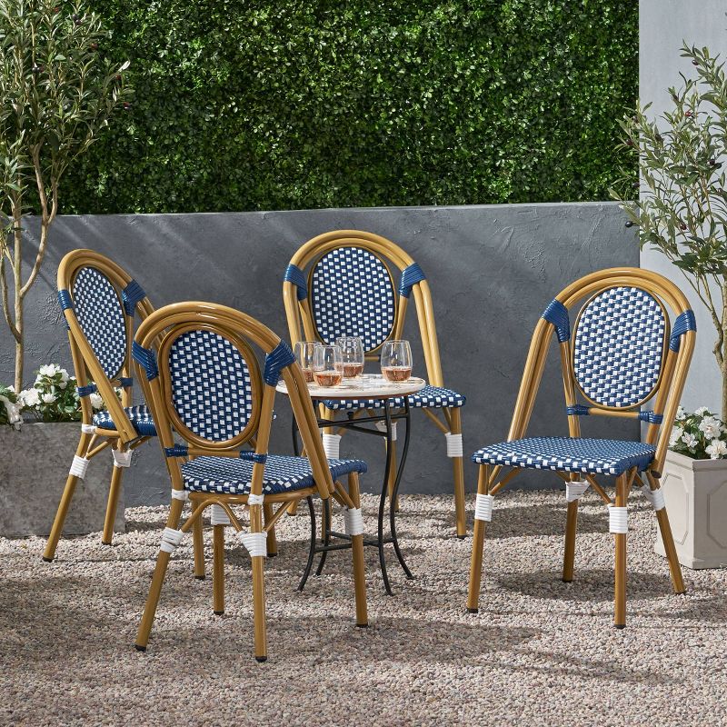 Remi 4pk Outdoor French Bistro Chairs - Blue/White/Bamboo - Christopher Knight Home, 3 of 9