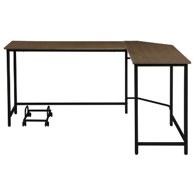 Vynxaria Oak & Black L-Shaped Computer Desk - Space-Saving Design for Modern Workspaces