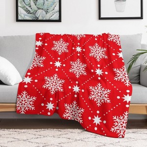 Red White Snowflakes Christmas Christmas Throw Blanket Soft Fleece Christmas Blanket Cozy Flannel Throw for Couch Bed 50x60 inches - 1 of 1