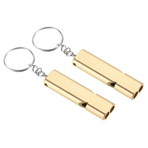 Unique Bargains Double Tubes Loud Aluminum Whistle with Lanyard Keychain 2 Pcs - 1 of 4