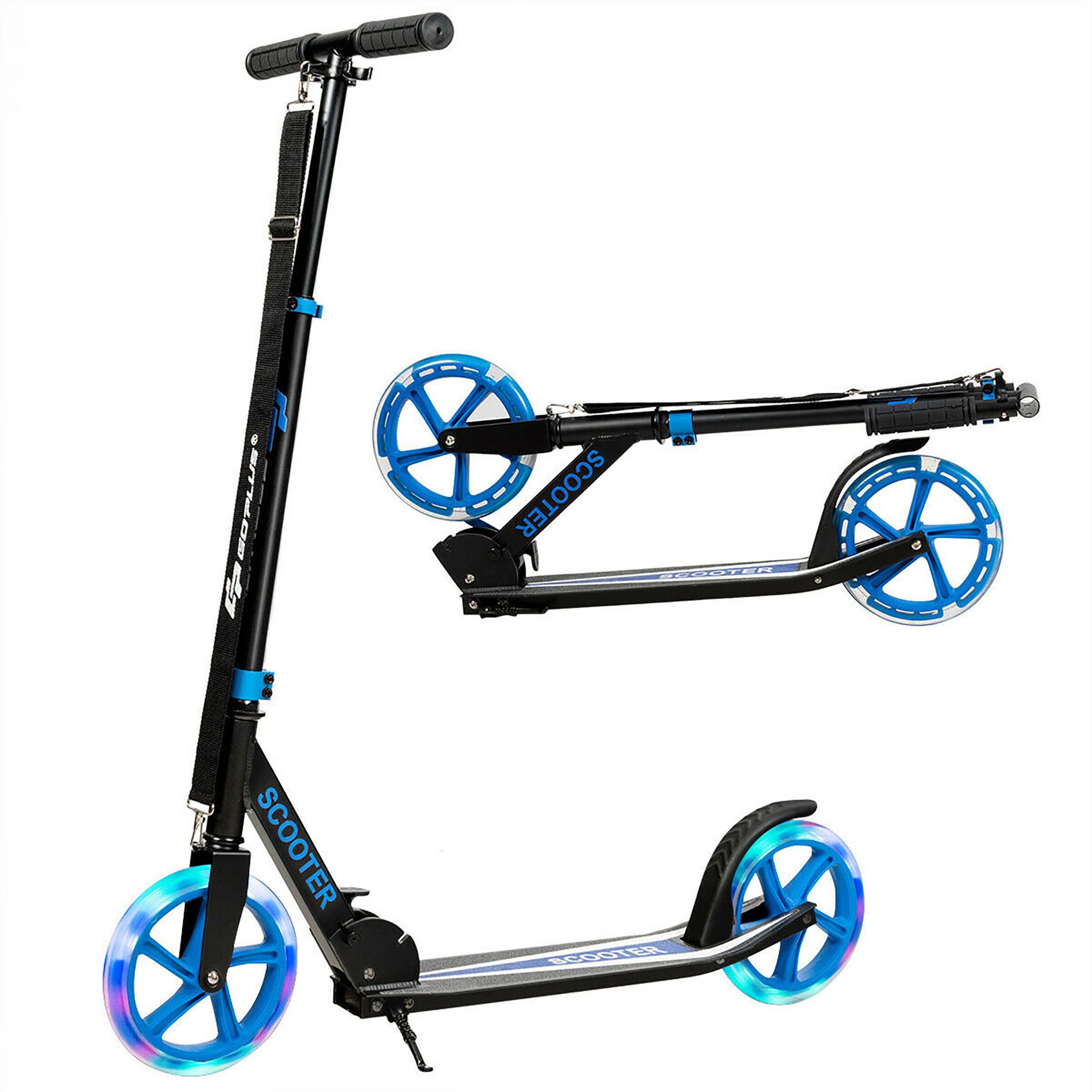 Costway Folding Sports Kick Scooter w/LED Wheels for Kids Teens Blue