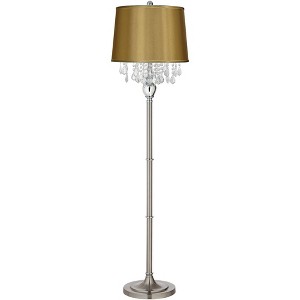 360 Lighting Crystals Traditional 60 1/2" Tall Standing Floor Lamp Skinny Column Foot Switch Silver Satin Steel Finish Living Room Satin Gold Shade - 1 of 4