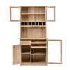 YOOCOZZ Freestanding Buffet with Hutch, Tall Kitchen Pantry, Wine Rack + Adjustable Shelves - Natural - 2 of 4