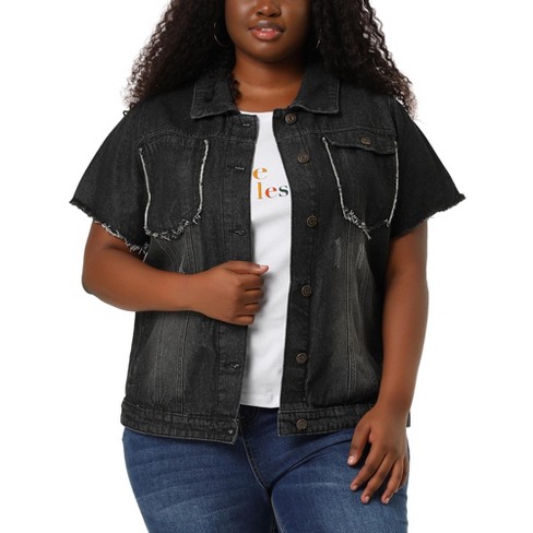 Womens plus shop black denim jacket