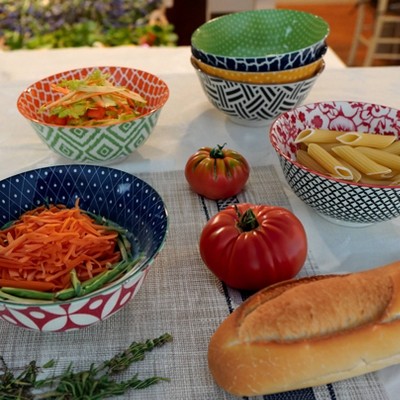 32oz Multicolor Porcelain Bohemian Dinner Bowls Set of 6