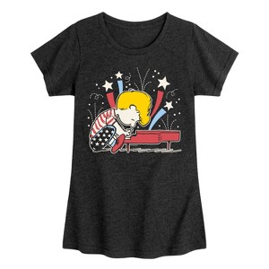 Girls' - Peanuts - Schroeder Playing Piano Red White and Blue Stars Fitted Short Sleeve Graphic T-Shirt - 1 of 4