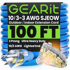 GEARit 10/3 Outdoor Extension Cord 100 Feet Triple Outlet - SJEOW - Extreme Weather Resistant - 10 Gauge 3 Prong, Blue - 1 of 4