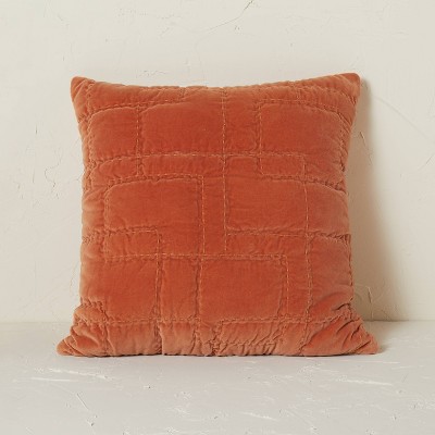 Quilted Cotton Velvet Square Throw Pillow Rust - Opalhouse™ designed with Jungalow™