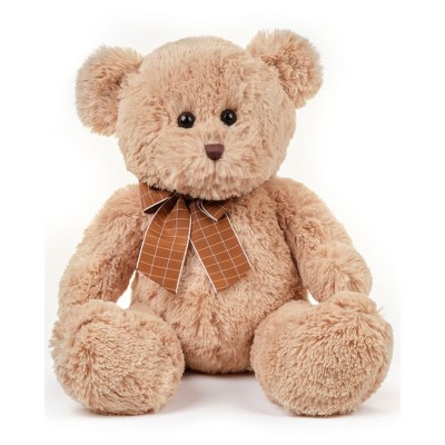 Bearington Bensen Teddy Bear 16 Inches Stuffed Animal - Brown Bear Plush with Ultra-Soft-Fur and Plaid Bow