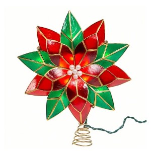 Kurt Adler 10-Light LED Capiz Poinsettia Tree Topper, Red & Green, 9.5" - 1 of 4