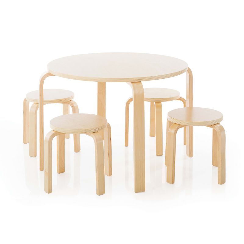 Guidecraft Kids' Nordic Table and Chairs Set: Children's Wooden Round Playroom and Classroom Activity Table for Toddlers with 4 Stools, 2 of 7