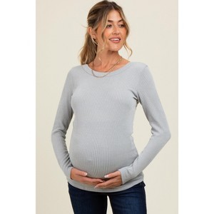 Pinkblush Silver Ribbed Scoop Neck Long Sleeve Maternity Top - 1 of 3