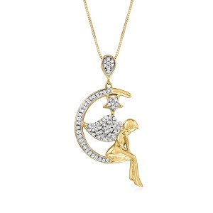 Ross-Simons 0.20 ct. t.w. Diamond Angel Moon Pendant Necklace in 18kt Gold Over Sterling - 1 of 2