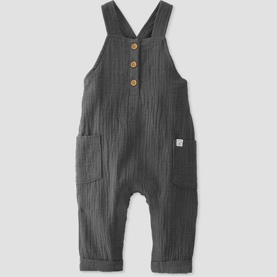 Image of Baby Organic Cotton Gauze Overalls - little planet by carter's Charcoal Gray 3M