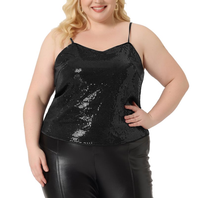 Agnes Orinda Women's Plus Size Sequined Shining Club Party Sparkle Cami Camisoles, 1 of 6