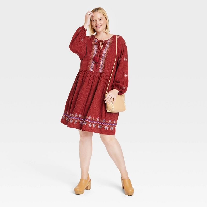 Women's Balloon Long Sleeve Embroidered Dress - Knox Rose™, 4 of 8