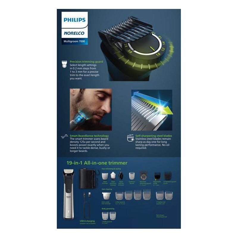 Philips Norelco Series 7000 Multigroom Men&#39;s Rechargeable Electric Trimmer - MG7910/49 - 19pc, 4 of 25