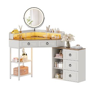 Fredees Corner Vanity Desk with 3-Color LED Mirror and Charging Station - 1 of 4