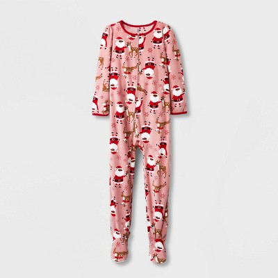 Carter's Just One You® Girls' Fleece Black Santa Footed Pajama - Red/Pink