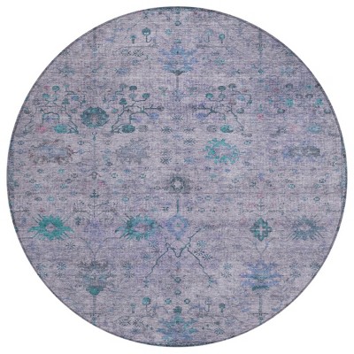 Lavender And Teal Blue Floral Washable Indoor Outdoor Area Rug