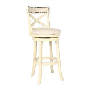 New Classic Furniture, Furniture York 29" Wood Bar Stool with Fabric Seat in Ant White, White - 1 of 4