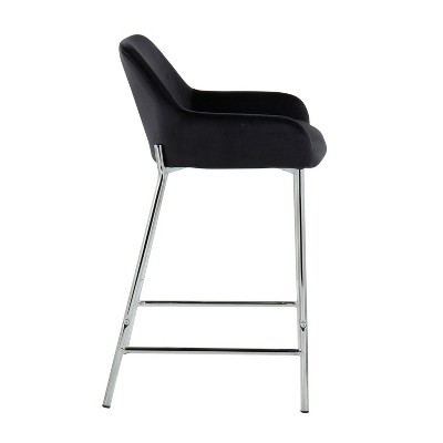 Black Velvet and Chrome Modern Counter Stools, Set of 2