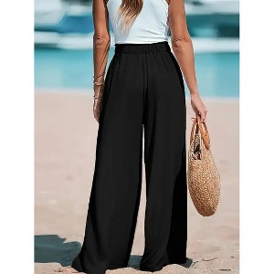 Women's Drawstring Wide - Leg Pants, Loose Casual High - Waisted Long Trousers for Daily Wear - 1 of 3