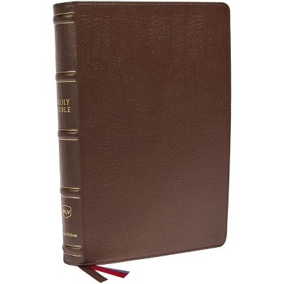 Nkjv, Large Print Verse-By-Verse Reference Bible, MacLaren Series, Genuine Leather, Brown, Thumb Indexed, Comfort Print - by  Thomas Nelson