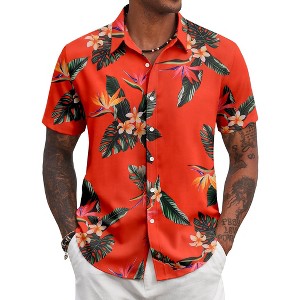COOFANDY Mens Hawaiian Shirts Short Sleeve Tropical Button Down Shirt Floral Shirt Summer Beach Shirt - 1 of 4