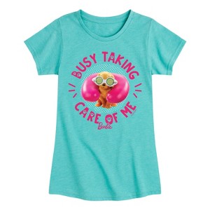 Girls' - Barbie - Dog Pool Goggles Busy Taking Care Of Dog Fitted Short Sleeve Graphic T-Shirt - 1 of 4