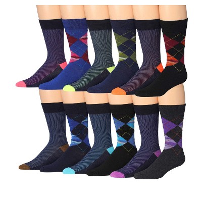 JAMES FIALLO Men's 12-Pairs Assorted Colors Funny Novelty Argyle Colorful Patterned Dress Socks for Men
