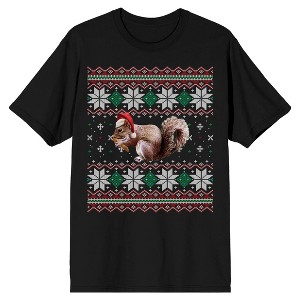 Fair Isle Santa Squirrel Men's Black Short Sleeve Tee - 1 of 3