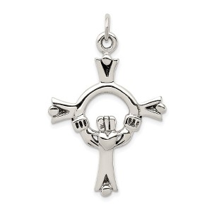 Black Bow Jewelry Sterling Silver Solid Antiqued Claddagh Cross Pendant, 25 x 42mm - 1 of 4