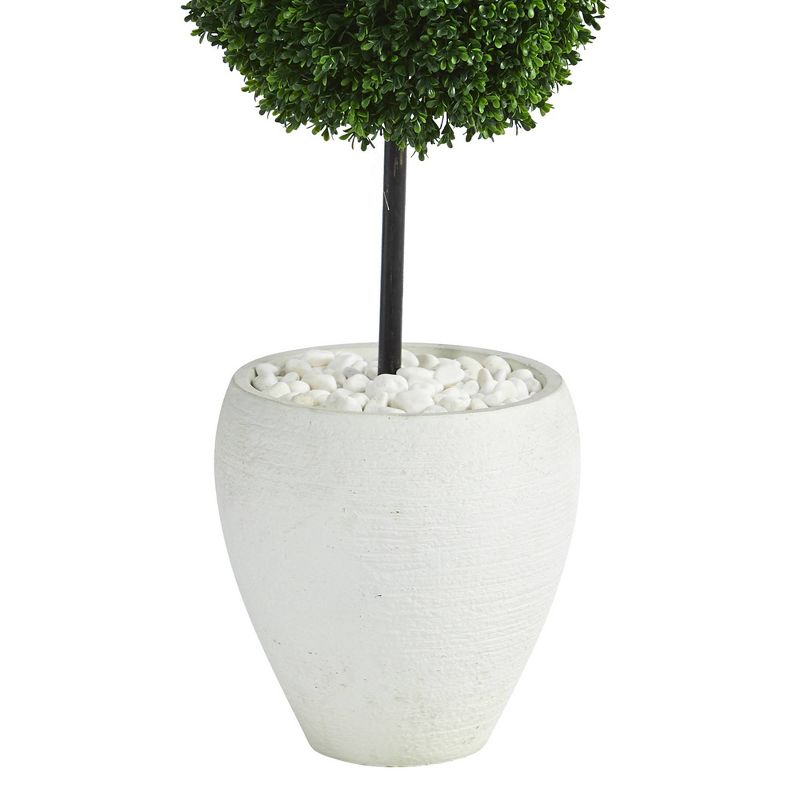 4&#39; Indoor/Outdoor Boxwood Double Ball Artificial Topiary Tree in Planter White - Nearly Natural, 4 of 5