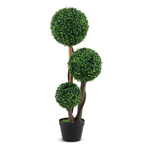 Tangkula 36" Faux Potted Plant w/3 Topiary Balls Solid Wood Trunks Mimic Rattans & Moss - 1 of 4