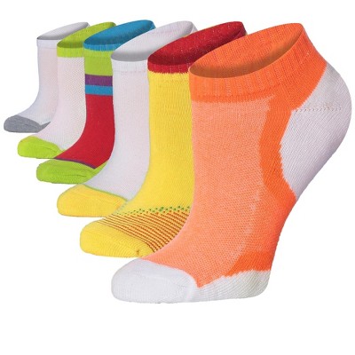 Tipi Toe Women's 6 Pack Cushioned Comfort Running Bright Mix Sporty Designs No Show Ankle Socks For Women