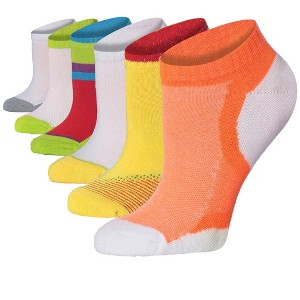 Tipi Toe Women's 6 Pack Cushioned Comfort Running Bright Mix Sporty Designs No Show Ankle Socks For Women - 1 of 1