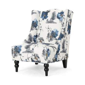Toddman High-Back Club Chair Floral Print Blue - Christopher Knight Home
