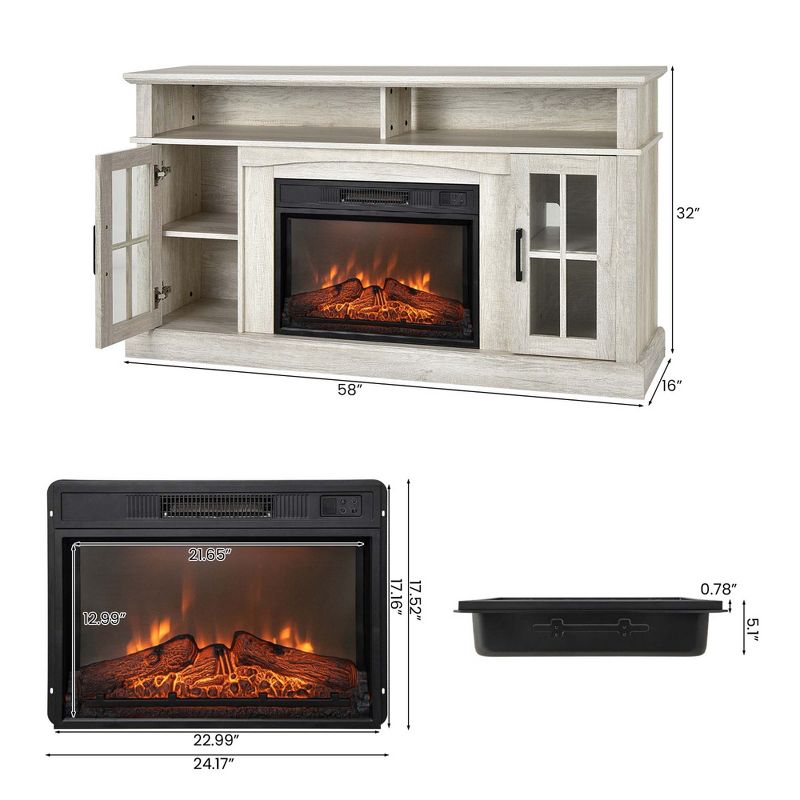 Costway 58" Fireplace TV Stand W/ 1400W Electric Fireplace for TVs up to 65 Inches Grey/Black/Brown/White, 4 of 11