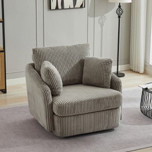 Hrinhom 40.6" W Modern Swivel Accent Chair With Pillows,Corduroy Upholstered Swivel Sofa Chair-Gray - 1 of 4